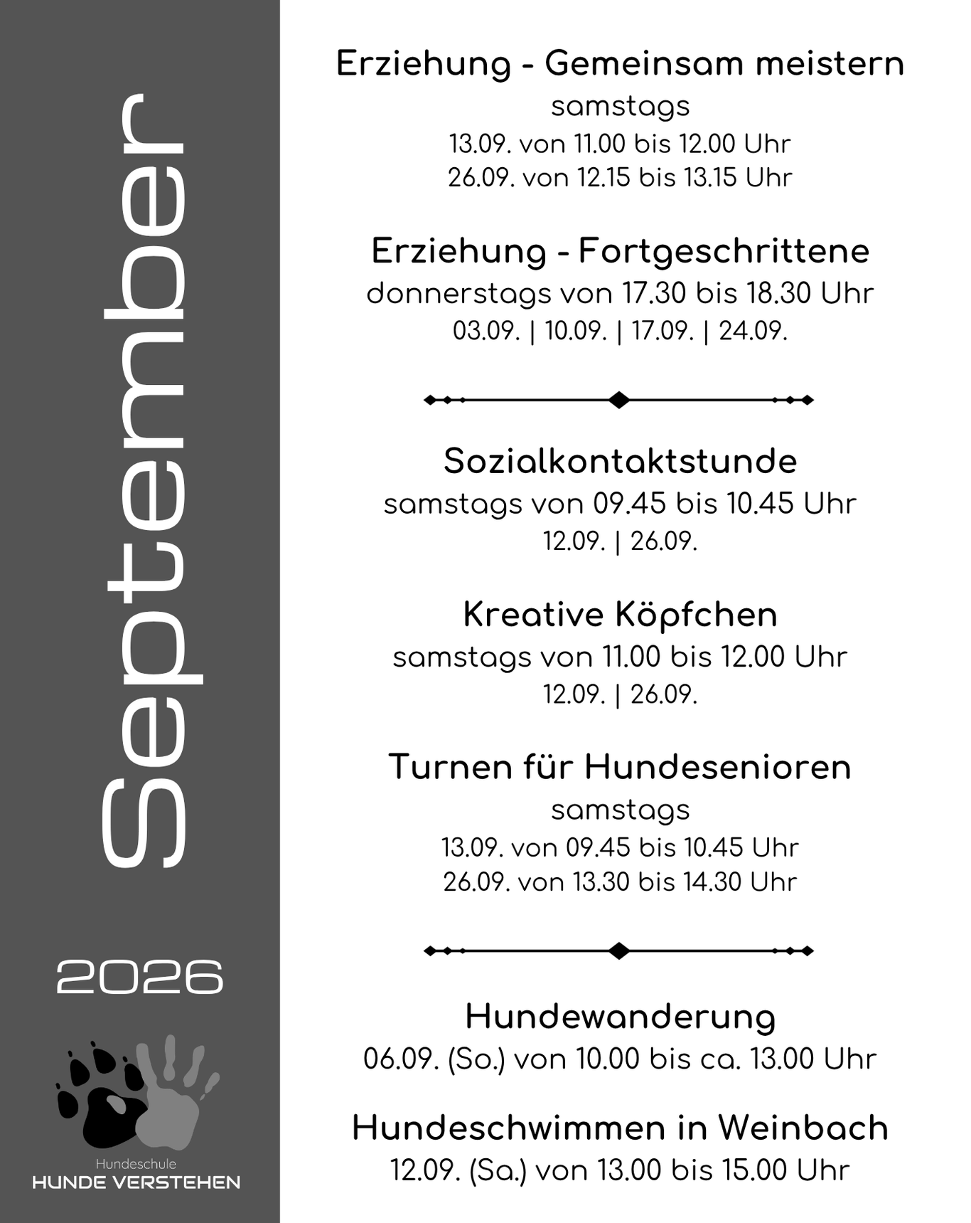 Kursplan für den aktuellen Monat – Details zu den einzelnen Kursen findest du auf den jeweiligen Kursseiten